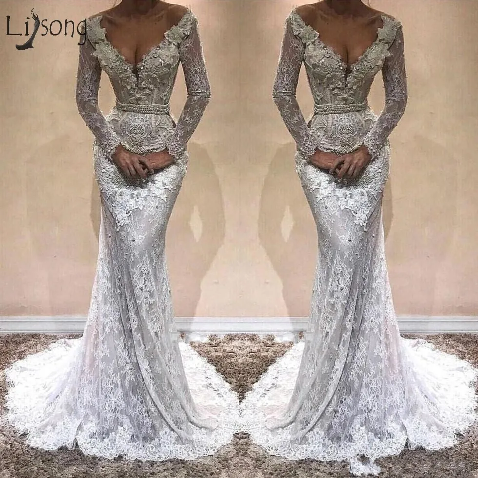 Vintage Lace Mermaid Evening Dresses With Full Sleeves Beaded Pearls Sash Long Sexy Prom Gowns Robe De Soiree Formal Dress
Vintage Lace Mermaid Evening Dresses With Full Sleeves Beaded Pearls Sash Long Sexy Prom Gowns Robe De Soiree Formal Dress