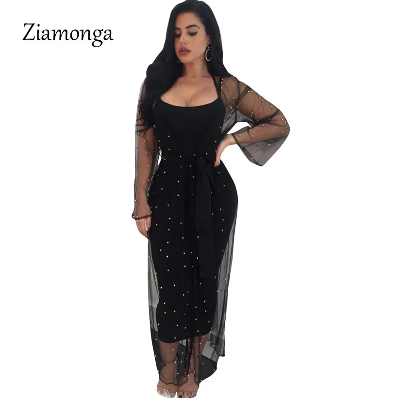 Женское платье с длинным рукавом Ziamonga длинное Сетчатое для подиума 2017|sexy long