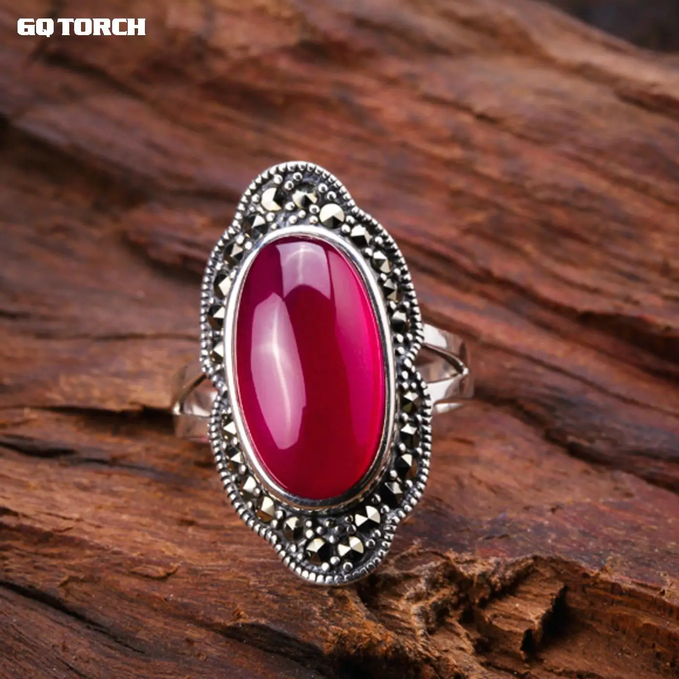 GQTORCH оригинальный Дизайн 925 пробы серебристый красный Рубин Кольца для Для женщин