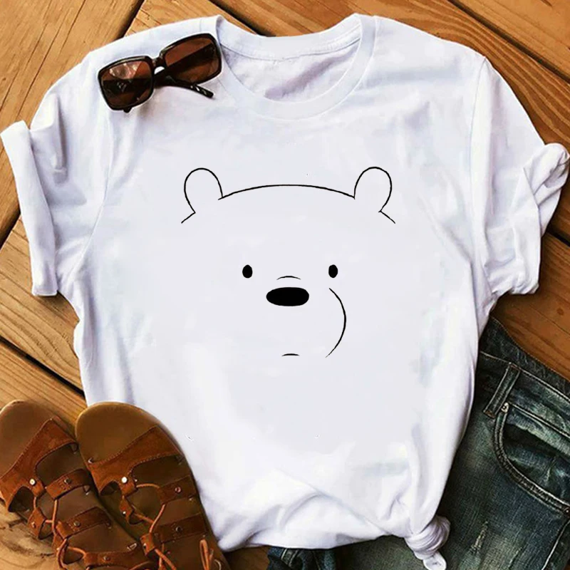 Женская футболка с принтом медведя белая коротким рукавом Повседневная 2019 |