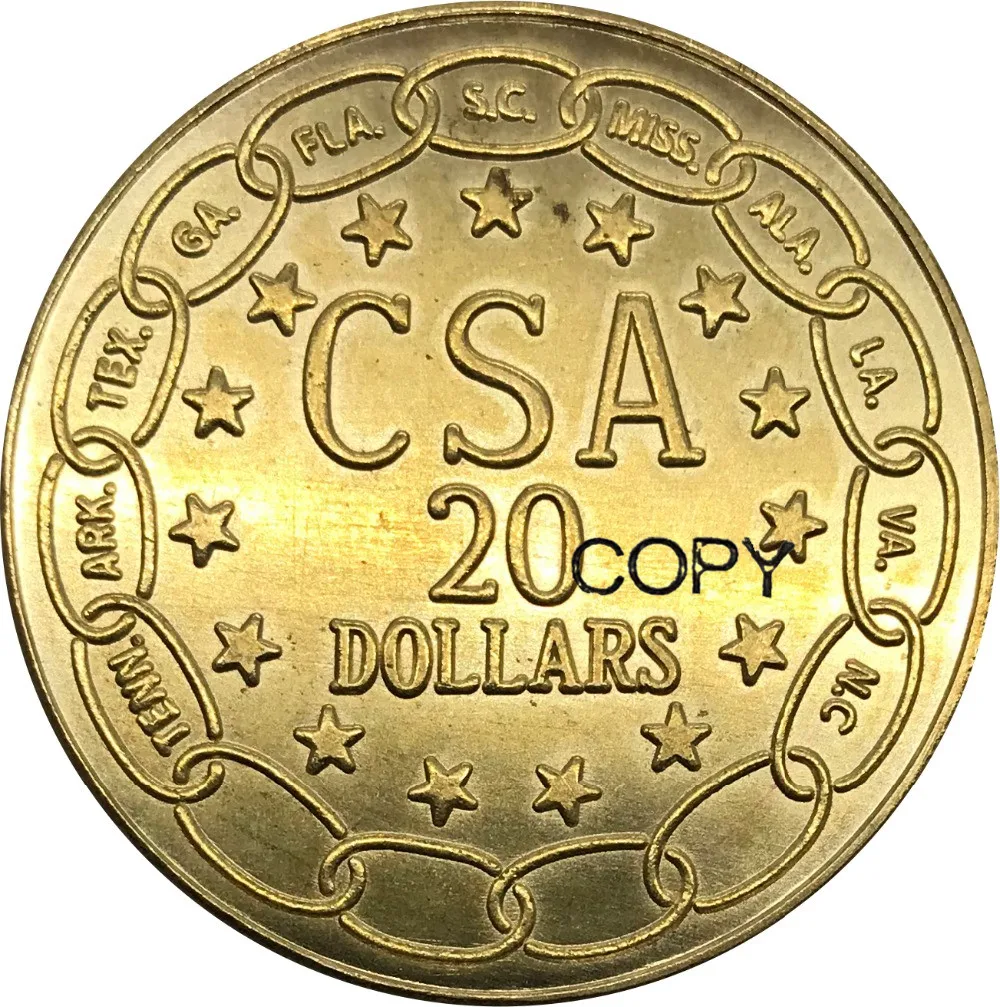 Латунные золотые монеты CSA, конфедерные Штаты Америки, 1861 долларов США, металлические монеты Edeg Plain
Латунные золотые монеты CSA, конфедерные Штаты Америки, 1861 долларов США, металлические монеты Edeg Plain