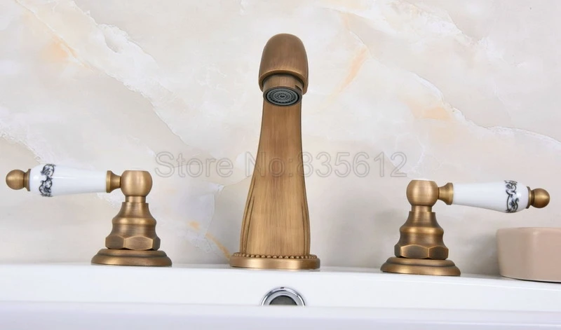Antique Brass Dual Handles Widespread Bathroom Basin Mixer Tap / Three Hole Deck Mounted Vessel Sink Faucet Wan071
Antique Brass Dual Handles Widespread Bathroom Basin Mixer Tap / Three Hole Deck Mounted Vessel Sink Faucet Wan071