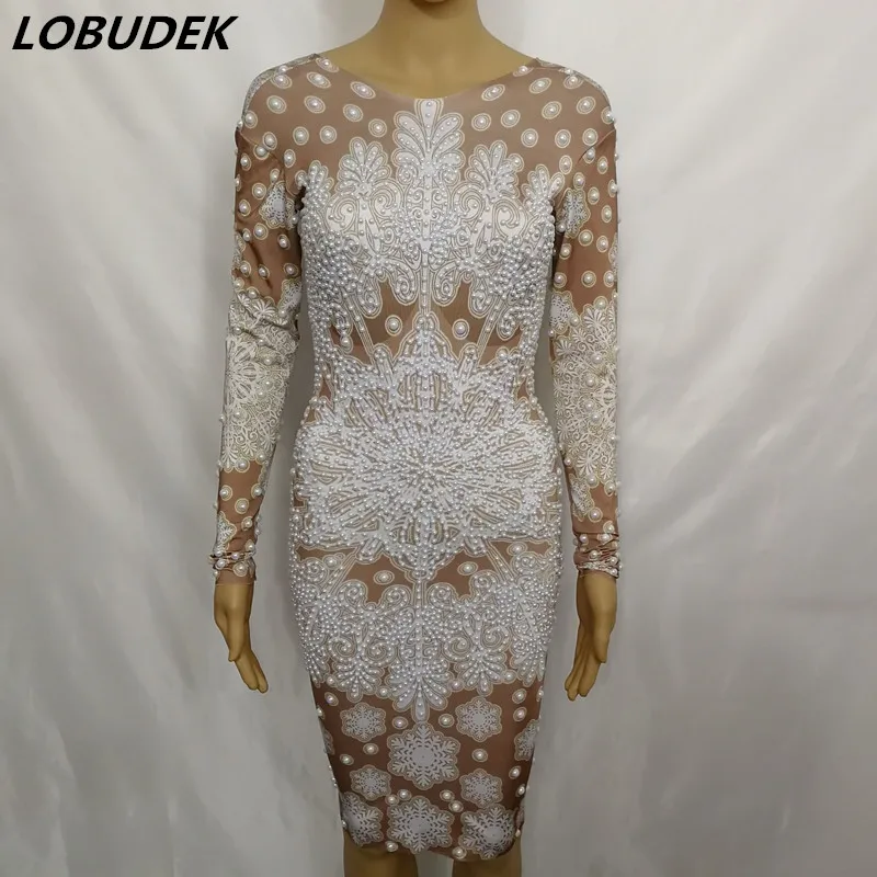 Snowflake Pattern Pearls Long Sleeve Dress Women Stars Singer Host Nightclub Bar Sexy Stage Clothing Birthday Celebration Dress
Snowflake Pattern Pearls Long Sleeve Dress Women Stars Singer Host Nightclub Bar Sexy Stage Clothing Birthday Celebration Dress