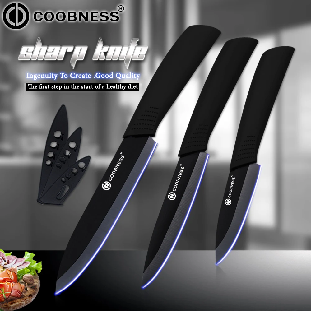 Кухонные инструменты COOBNESS керамический нож 3 &quot4" 5 "дюймов черное лезвие