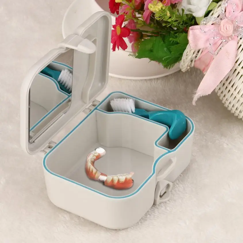 Beauty Girl 2017 Denture False Teeth Storage Box Case With Mirror and Clean Brush Dental Appliance Denture Storage Box 14