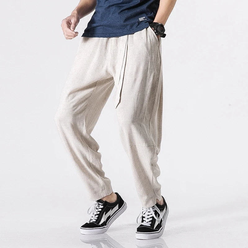 MRDONOO 2018 летние укороченные брюки в китайском стиле Льняные длинные для мужчин