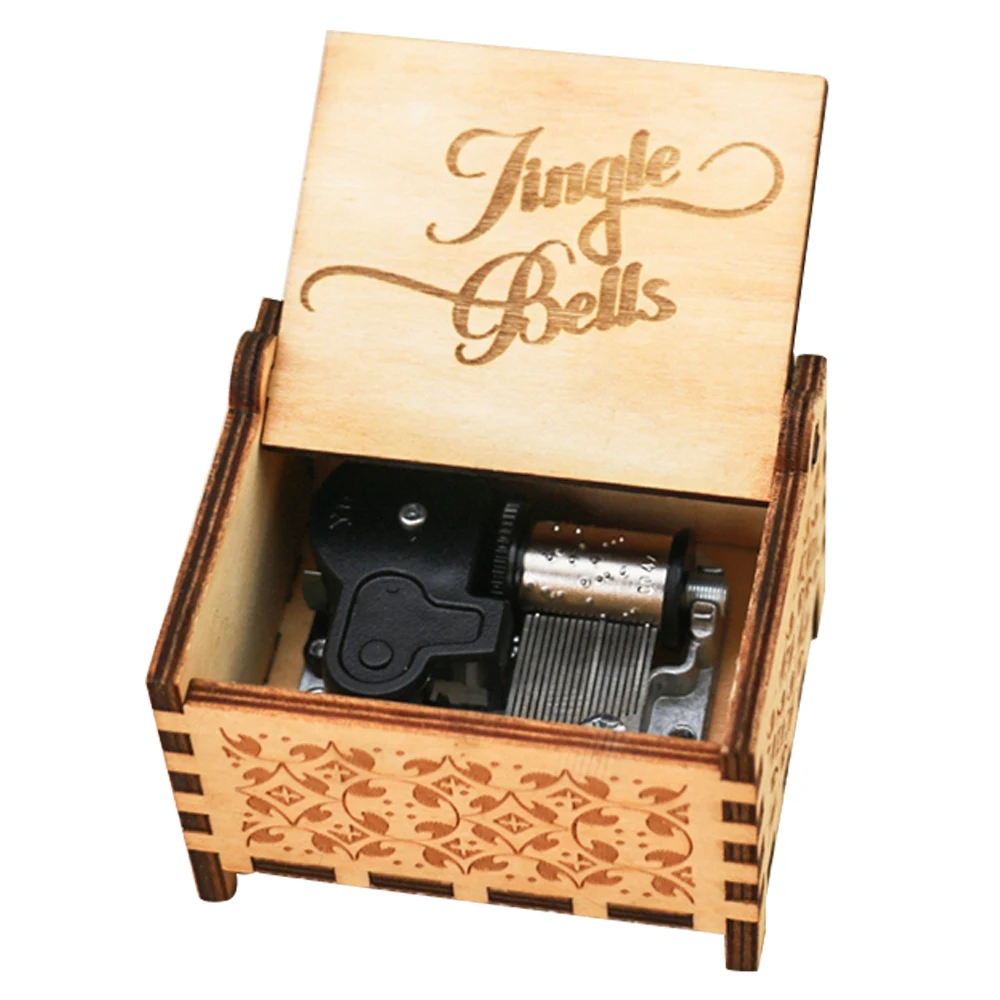 

Christmas Music Box 18 Note Windup Clockwork Mechanism Engraved Wood Music Box for Kids,Play Jingle Bells