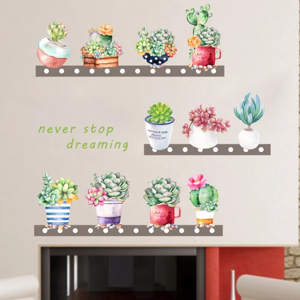 Суккуленты горшок для кактуса растения DIY стикер стены гостиной детской спальни