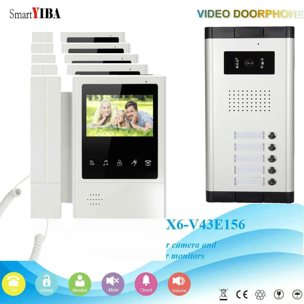 SmartYIBA 4.3 Inch Intercoms for the Apartment 5 Monitors with 1000TVL IR-CUT Camera Video Doorbell for 5 Homes Remote Unlock
SmartYIBA 4.3 Inch Intercoms for the Apartment 5 Monitors with 1000TVL IR-CUT Camera Video Doorbell for 5 Homes Remote Unlock