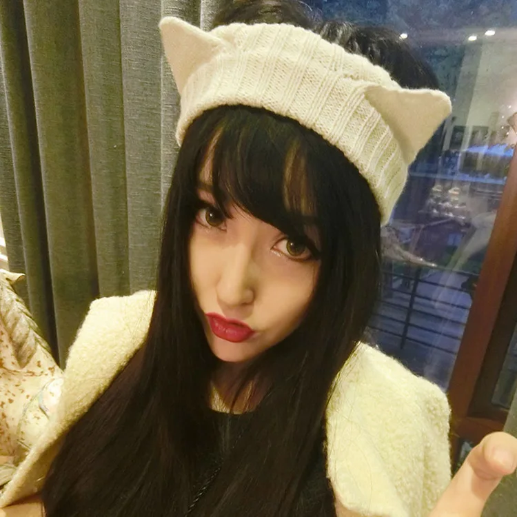 Europe cat ears wool knitting wide headband Girls hair bands Women accessories winter warm elastic female headgear | Аксессуары для