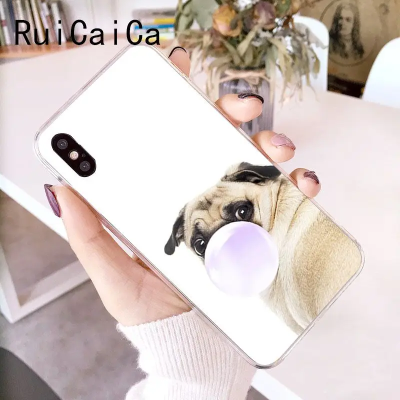 RuiCaiCa животное милый Мопс Собака Coque Оболочка Чехол для телефона iPhone 8 7 6 6S Plus X XS MAX 5
