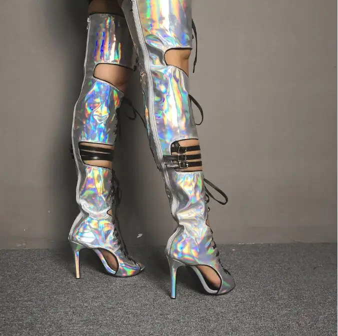 New Arrivals Multicolor Laser Leather Over The Knee Thigh High Boots Peep Toe Cut-out Lace-up Gladiator Belt Runway Booties
New Arrivals Multicolor Laser Leather Over The Knee Thigh High Boots Peep Toe Cut-out Lace-up Gladiator Belt Runway Booties
