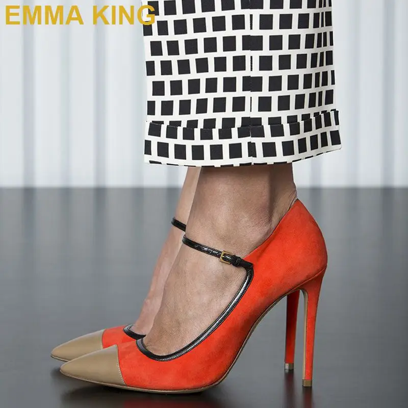 EMMA KING оранжевые туфли лодочки в стиле Мэри Джейн с острым носком Женская обувь на
