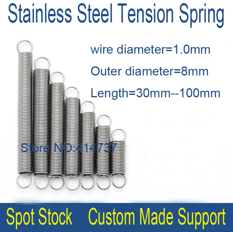20pcs 1.0*8*30mm--100mm 1.0mm wire Stainless steel extension tension spring springs OD=8mm
20pcs 1.0*8*30mm--100mm 1.0mm wire Stainless steel extension tension spring springs OD=8mm