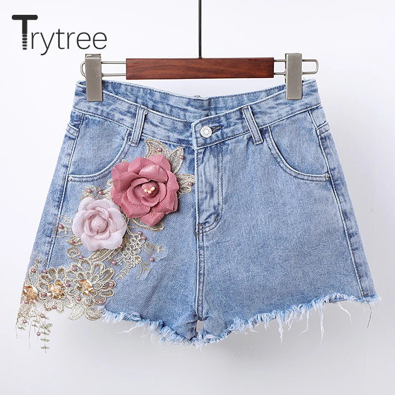 Trytree Summer Jeans Women Casual Appliques Floral Embroidery Pearls Denim Shorts Button Fly Zip Pockets Tassels Shorts Jeans
Trytree Summer Jeans Women Casual Appliques Floral Embroidery Pearls Denim Shorts Button Fly Zip Pockets Tassels Shorts Jeans