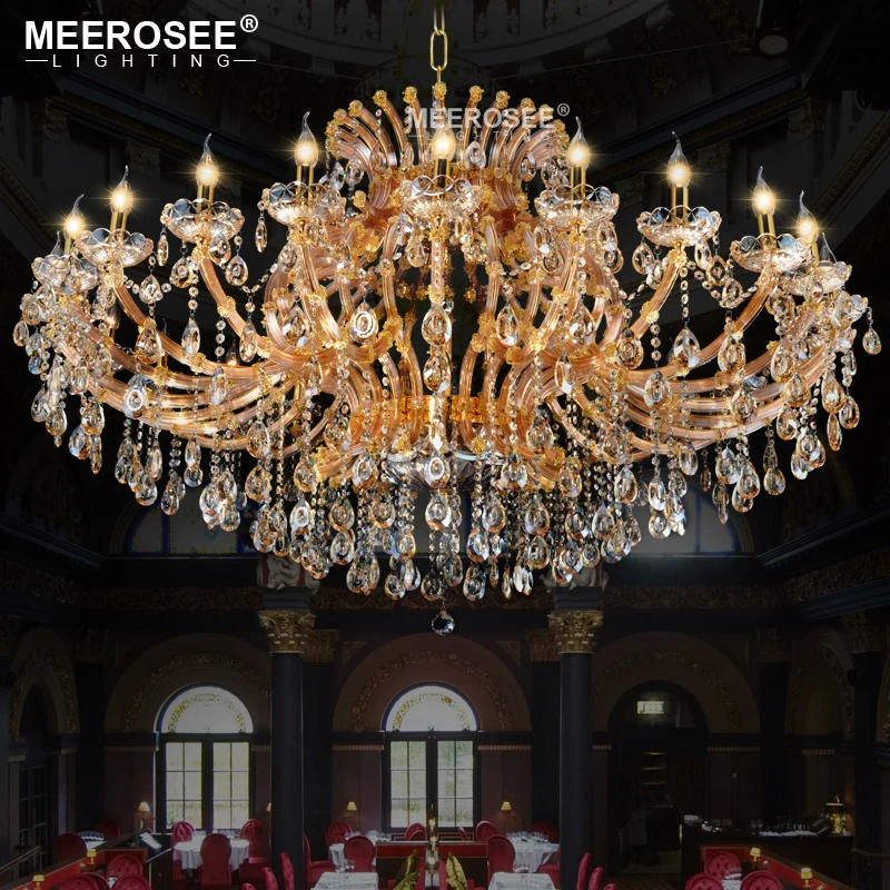 

Luxurious Amber Crystal Chandelier Lighting Maria Theresa Crystal Light for Hotel Project Restaurant Lustres Luminaria Lamp