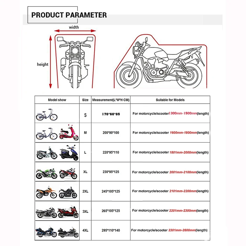 Motorcycle Rain Cover Dustproof Moto Bike Cover Rain UV resistant Dust Prevention Covers