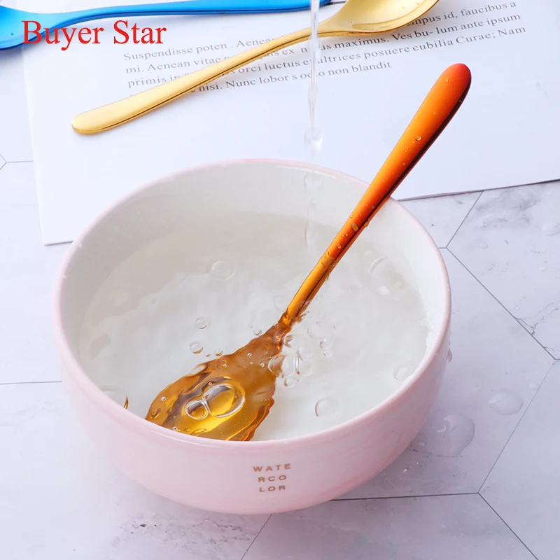 6 pcs/lot colorful Ice Cream Spoon set Metal Tea Coffee Handled Stainless Steel Spoons dessert Tableware Kitchen Tool for party
6 pcs/lot colorful Ice Cream Spoon set Metal Tea Coffee Handled Stainless Steel Spoons dessert Tableware Kitchen Tool for party