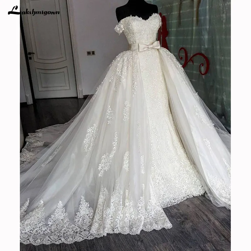 Lace Wedding Dresses Detachable Train Lace Appliques Off Shoulder Bow Bridal Dresses Robe De Mariage
Lace Wedding Dresses Detachable Train Lace Appliques Off Shoulder Bow Bridal Dresses Robe De Mariage