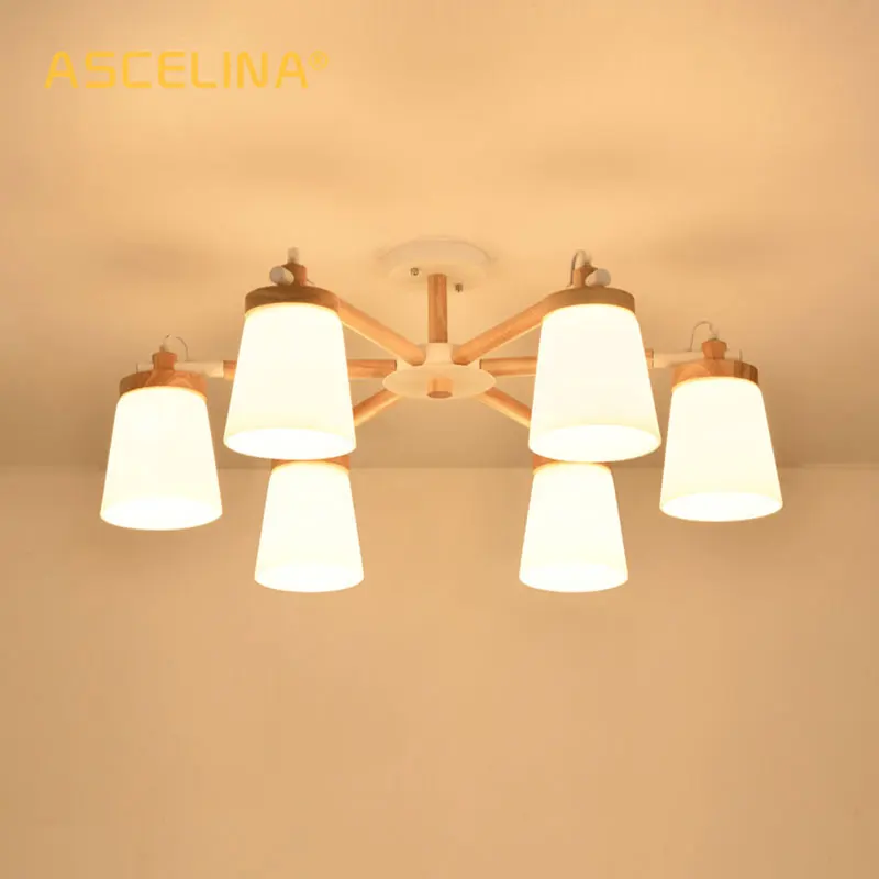 Simple wooden chandelier atmospheric art wood lamp furniture solid bedroom living room glass | Лампы и освещение