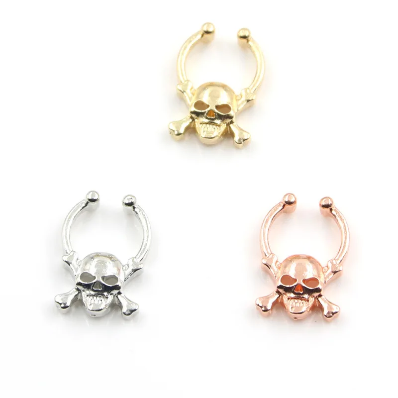 Body Jewelry Real 2019 New Wholesale Skull Alloy Nose Clip 3pcs/lot Fake Septum Piercing Hoop Ring Gift For Women - купить по