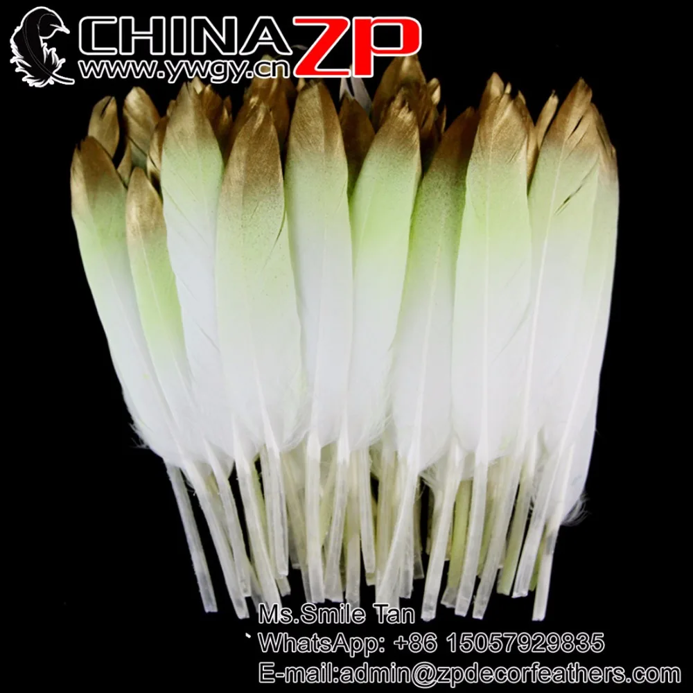 

CHINAZP Wholesale Bulk Hand Painted Feather 100 pcs/lot Metallic Gold Tip Feathers Painted Duck Ombre Duck Feather Dress Making