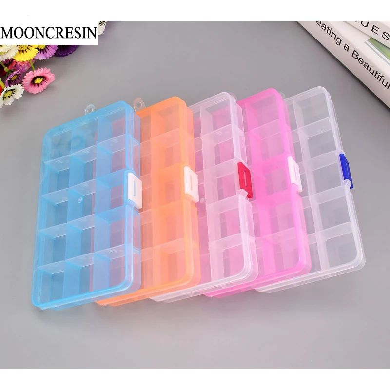 

MOONCRESIN 15 Slots 4 Colors Plastic Storage Box Jewelry Pill Clear Case Diamond Painting Coss Stitch Embroidery Mosaic Tools