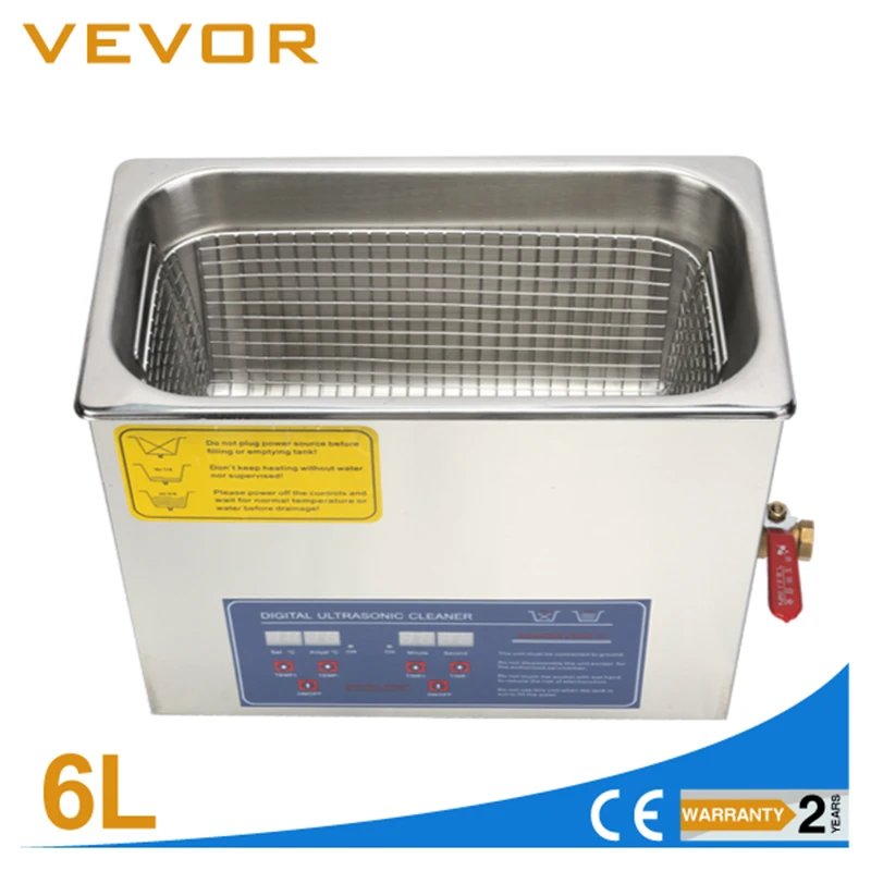 US Stock VEVOR коммерческий Ультразвуковой очиститель 6L с подогревом цифровым