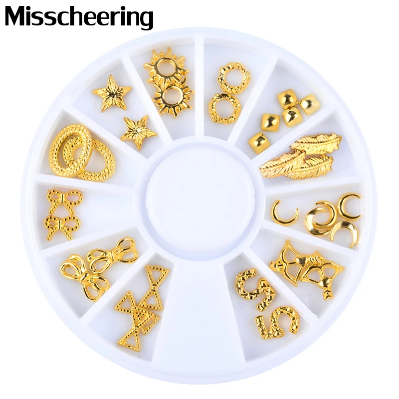 1 Box Gold Alloy Nail Art Decoration Wheel Feather Moon Bow Designs Charm Studs DIY Nail Accessories Tools
1 Box Gold Alloy Nail Art Decoration Wheel Feather Moon Bow Designs Charm Studs DIY Nail Accessories Tools