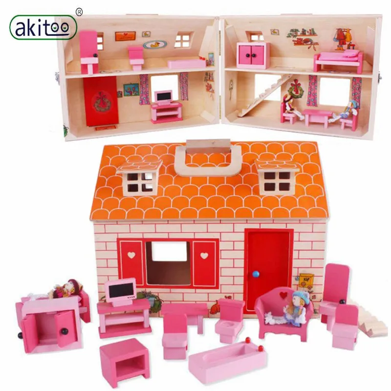 Akitoo деревянный домик кукольная комната Игрушка-пазл для раннего развития