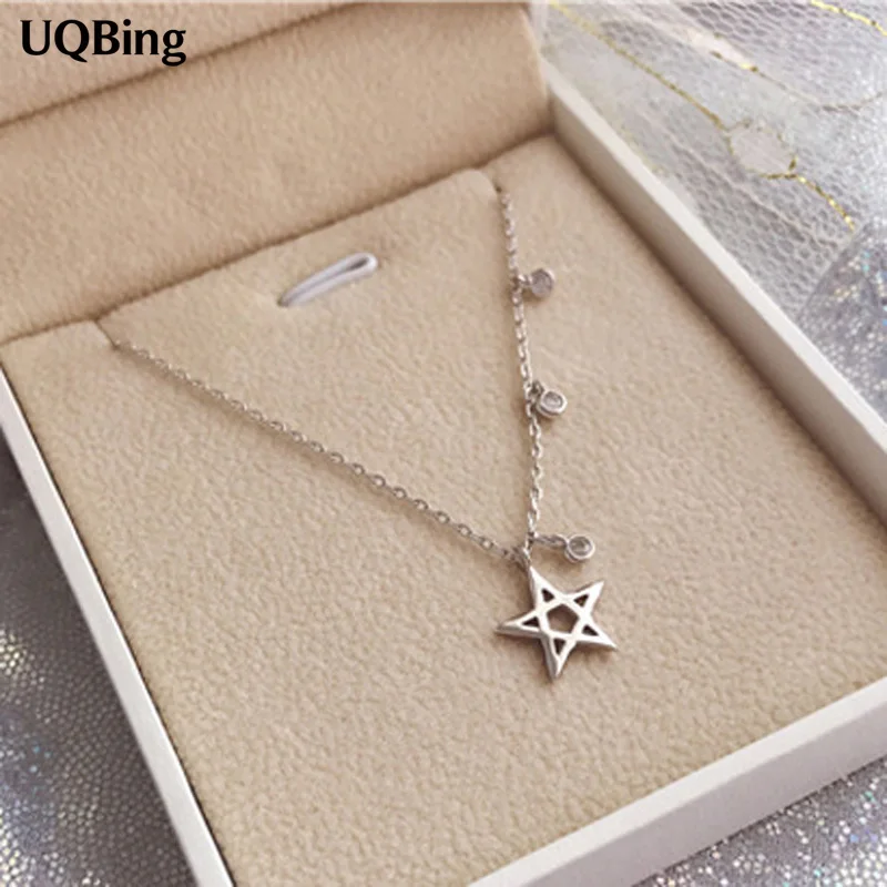 Free Shipping Fashion 925 Sterling Silver Necklace Crystal Star Pendant Necklaces For Women Jewelry