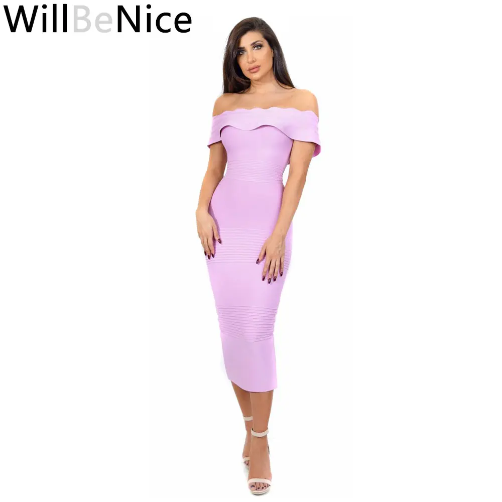 Женский фиолетовый светильник WillBeNice зимнее облегающее платье миди с открытыми