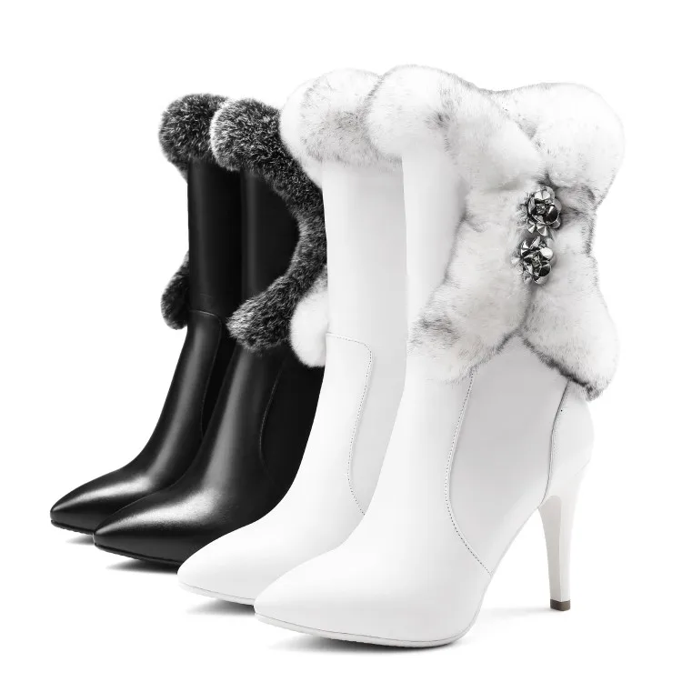MLJUESE 2018 women Mid calf boots cow leather rabbit hair zippers crystal high heels platform winter boots snow boots
MLJUESE 2018 women Mid calf boots cow leather rabbit hair zippers crystal high heels platform winter boots snow boots