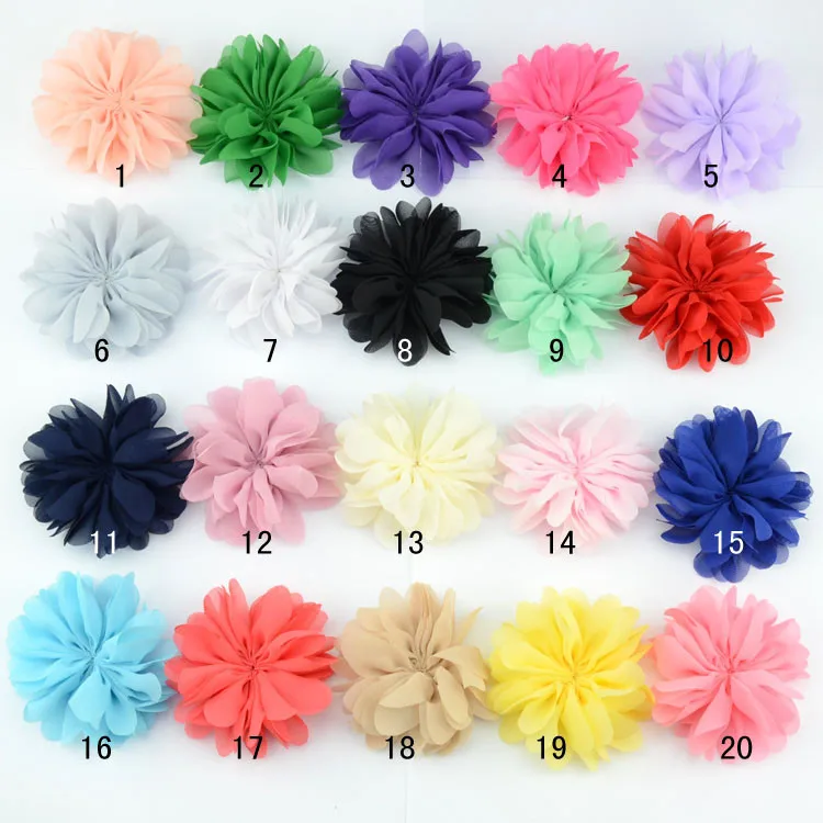 

2017 40pcs/lot 20colors 7.5cm chiffon flowers for baby girls headbands hairband hair ornaments children hair accessory
