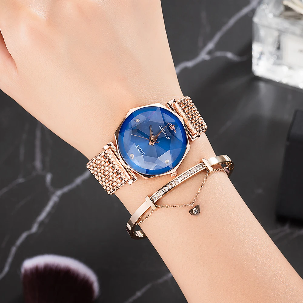 Модные золотые кварцевые часы для женщин сплав ремешок 3D стекло простое лицо