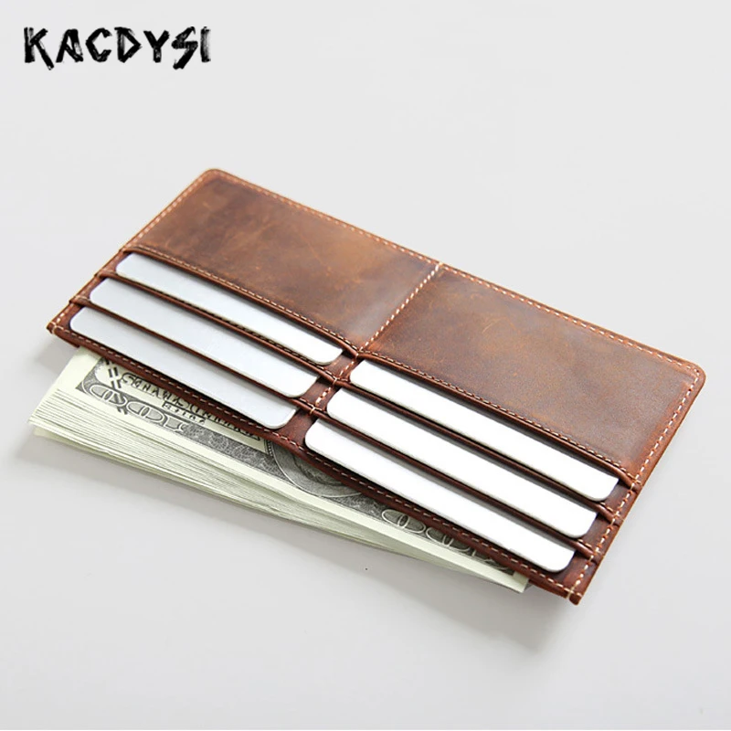 Винтажный Длинный тонкий мужской кошелек из натуральной кожи Crazy Horse кожаный