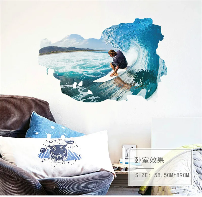 

Surfing Wall Stickers For Kids Rooms bedroom living room background 3d Effect wall decals Art Living room Bedroom Home decor