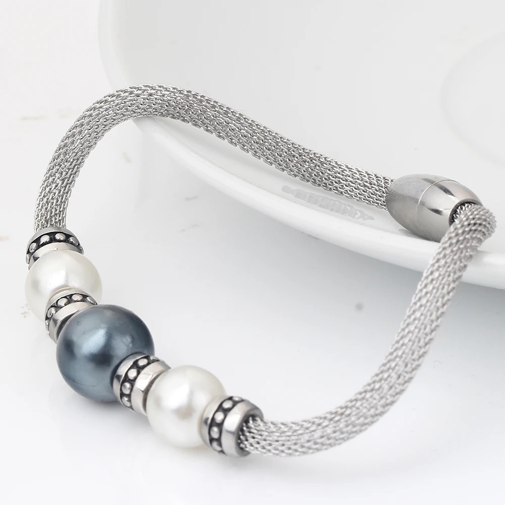 Latest Design Fashion Women Jewelry Bracelets Stainless Steel Chain Mesh Bangle Pearl Bracelet | Украшения и аксессуары