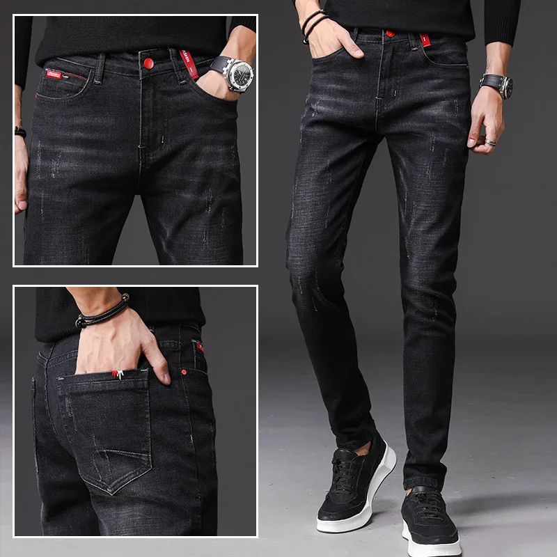 Autumn and winter men's jeans, new Korean version of the trend, trimming leggings, men's youth fashion pants
Autumn and winter men's jeans, new Korean version of the trend, trimming leggings, men's youth fashion pants