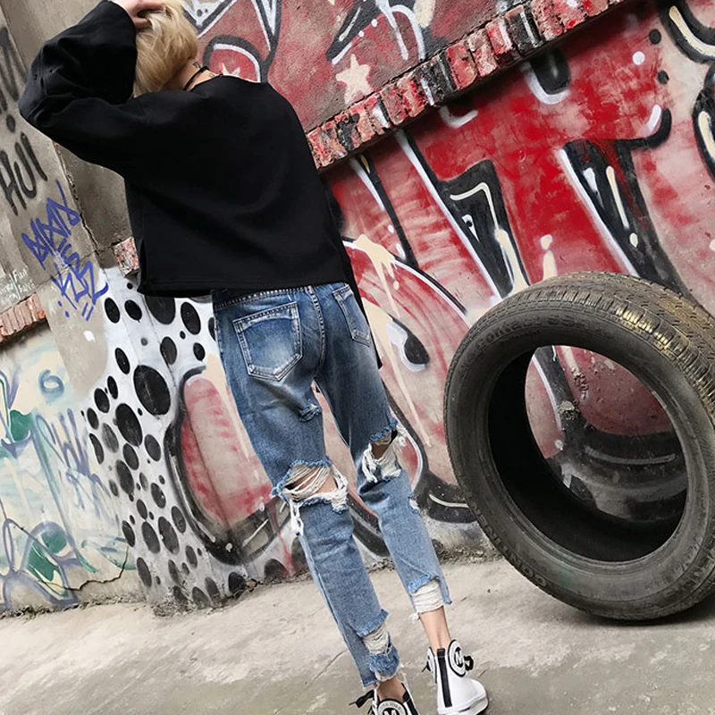 

Tattered Jeans Woman Distressed Ripped Jeans For Women High Waist Boyfriend Jeans Women Destroyed Jeans With Hole In The Back