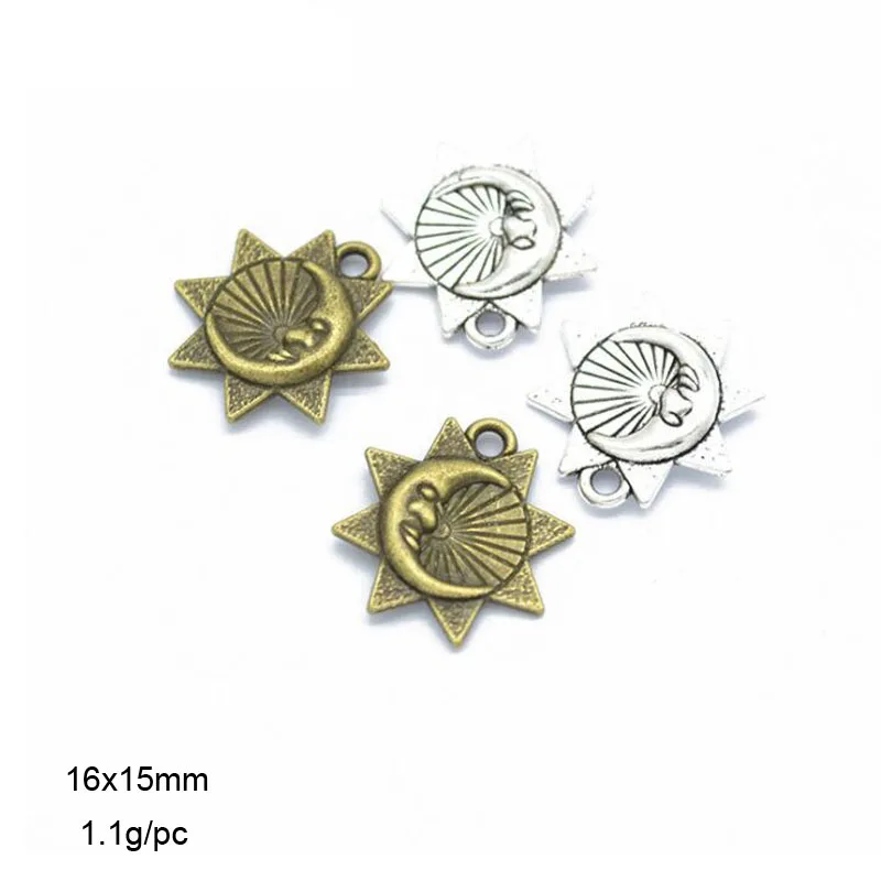 High Quality 50 Pieces/Lot 15x16mm Antique Silver/ Antique Bronze Plated Alloy Sun Moon Charms Pendants
High Quality 50 Pieces/Lot 15x16mm Antique Silver/ Antique Bronze Plated Alloy Sun Moon Charms Pendants