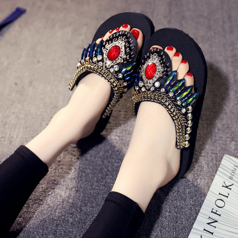 SWYIYV Women Slipper Bohemia 2019 New Rhinstone Beach Slippers Platform Flip Flops Wedge Slides For Woman 8 Cm Chunky Black Shoe
SWYIYV Women Slipper Bohemia 2019 New Rhinstone Beach Slippers Platform Flip Flops Wedge Slides For Woman 8 Cm Chunky Black Shoe