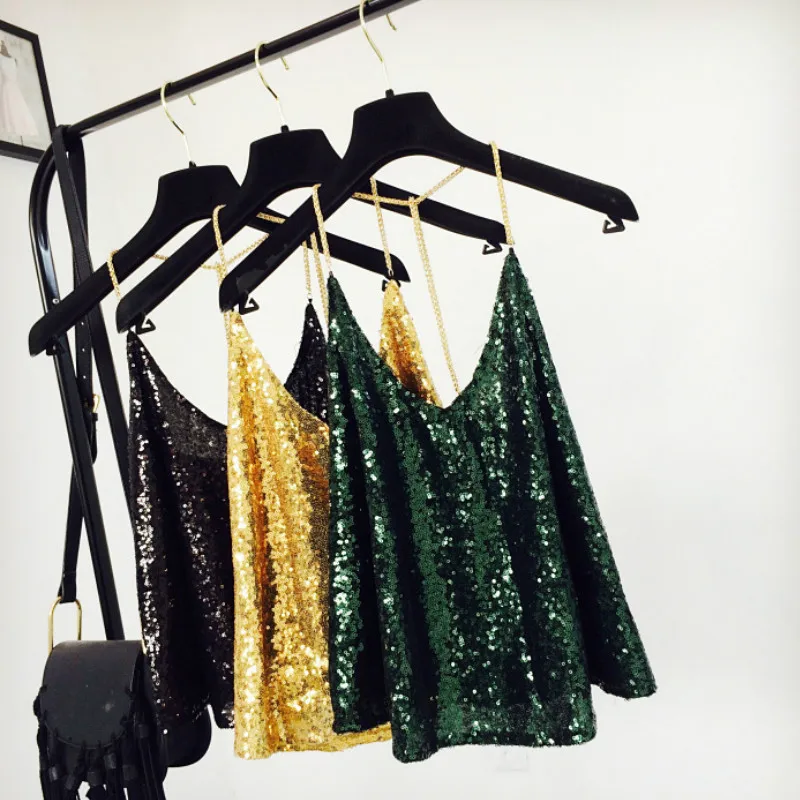 Women Lurex Tops Shiny Tanks Metal Chain Spaghatti Party Camisole Shimmer All Sequins Embellished Hot sale Vest
Women Lurex Tops Shiny Tanks Metal Chain Spaghatti Party Camisole Shimmer All Sequins Embellished Hot sale Vest