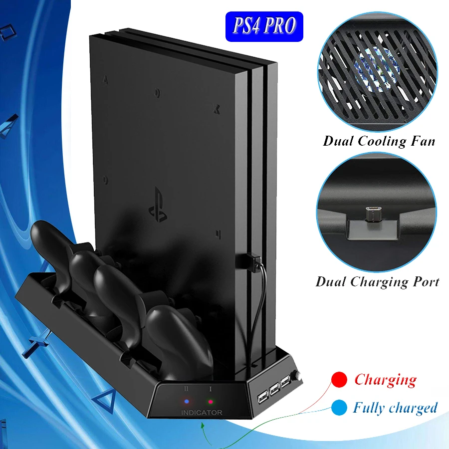 PS4 Pro LED вертикальная подставка + охлаждающий вентилятор кулер зарядное