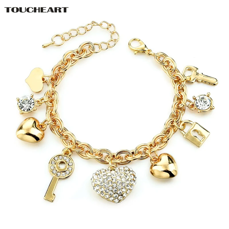 TOUCHEART Imitation Heart Key Charms Bracelets & Bangles For Women Jewelry Making Gold Crystal Wedding Bracelet Femme SBR140221
TOUCHEART Imitation Heart Key Charms Bracelets & Bangles For Women Jewelry Making Gold Crystal Wedding Bracelet Femme SBR140221