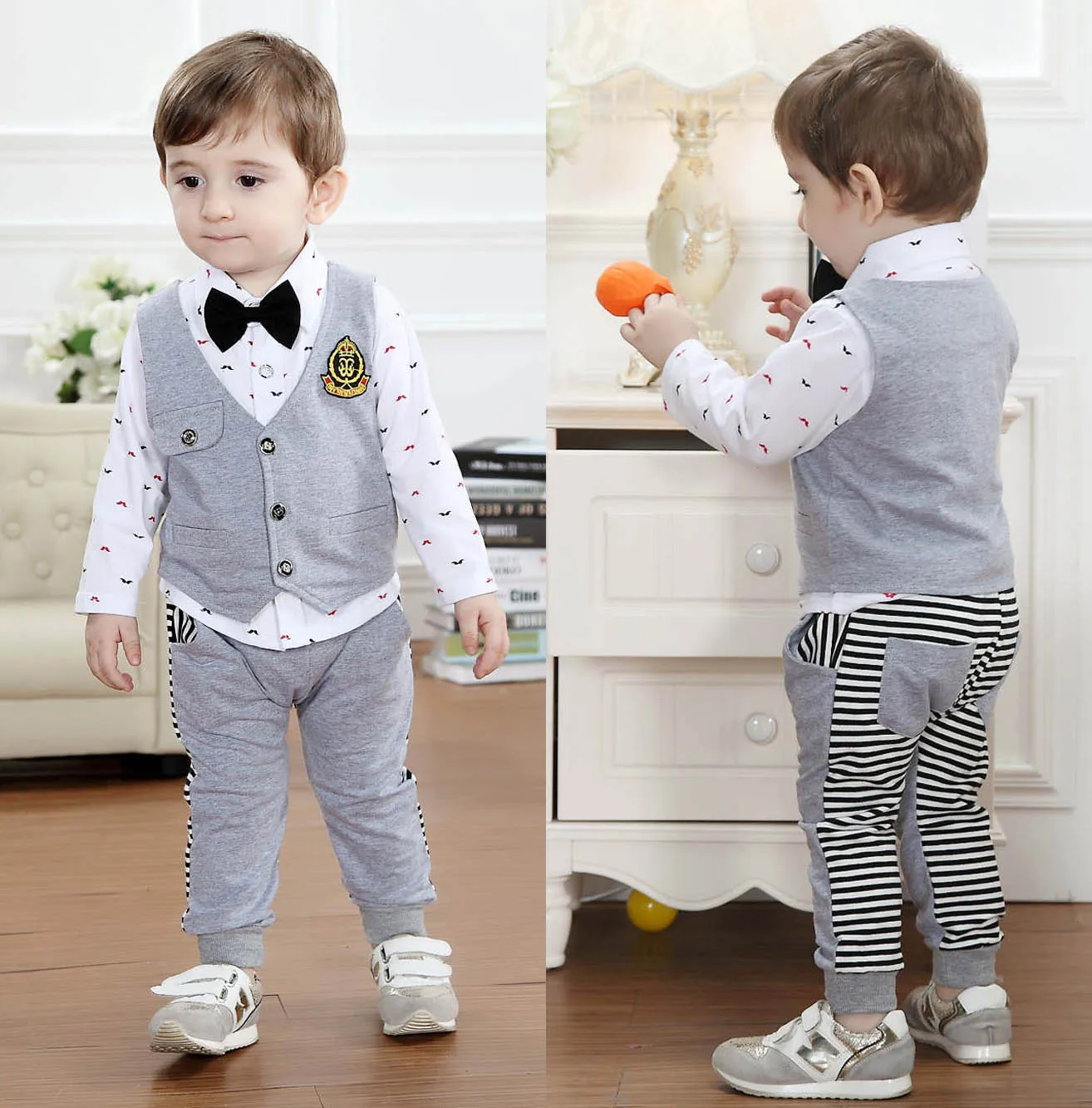 Baby Boy Clothing Set 3pcs Children Clothing Sets Long Sleeve Single Breasted Full Turn-down Collar Boys Vest and Tie Bow Set
Baby Boy Clothing Set 3pcs Children Clothing Sets Long Sleeve Single Breasted Full Turn-down Collar Boys Vest and Tie Bow Set