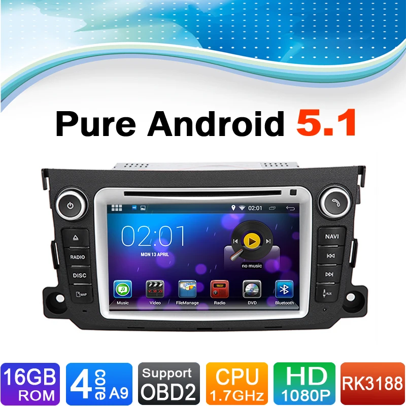 16 Гб флэш 4 ядра HD 1024X600 чистый Android 5 1 автомобильный DVD GPS для Mercedes Benz Smart Fortwo 2011 2012|gps