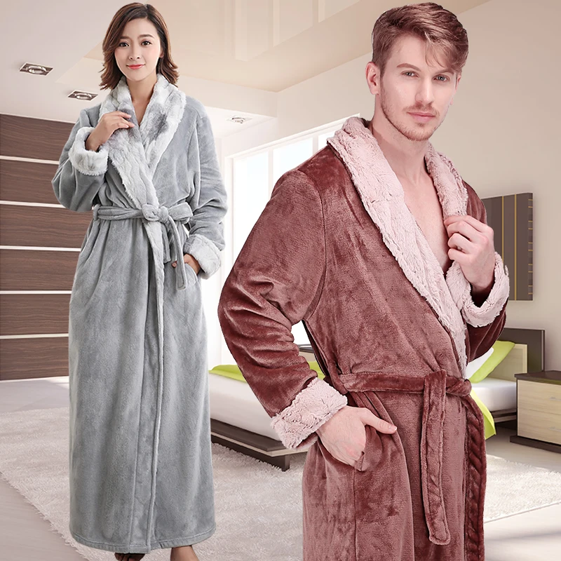 Халат фланелевый для мужчин и женщин очень длинный плотный теплый банный халат