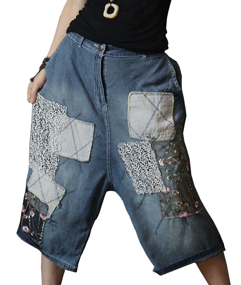 YESNO P44 Для женщин джинсовые штаны Повседневное свободные цветочной вышивкой