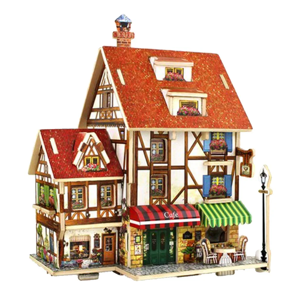 

1/24 DIY Миниатюрный Кукольный домик с набором мебели, Съемный цветной деревянный дом, модель-3D вилла, украшение для дома